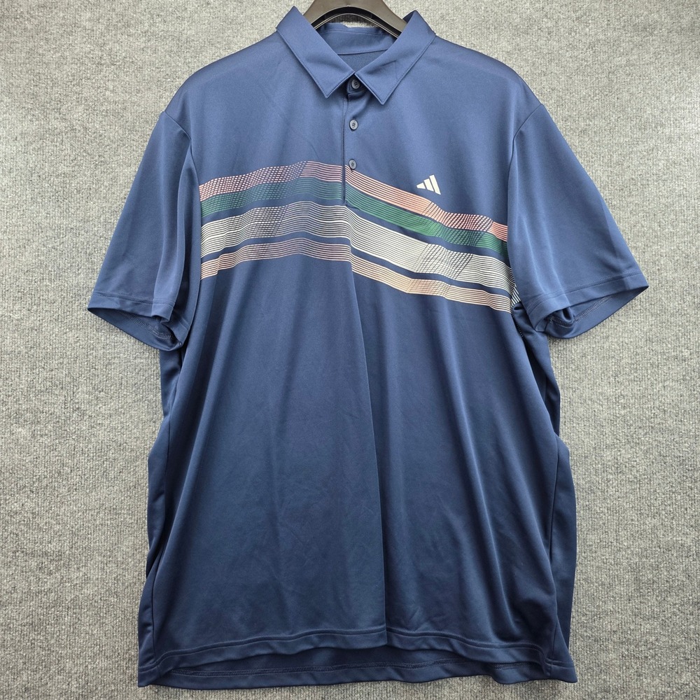 Adidas Men's Blue Core Chest Strip Polo Shirt Size 2XL Golf Athletic